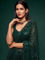 Dark Green Pure Georgette Saree